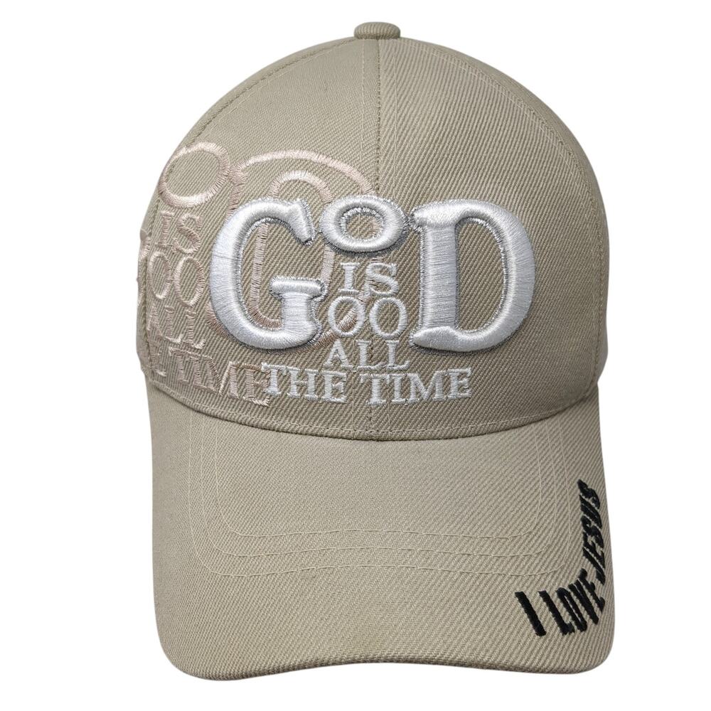 God Is Good All The Time Strapback Hat Beige One Size I Love Jesus
